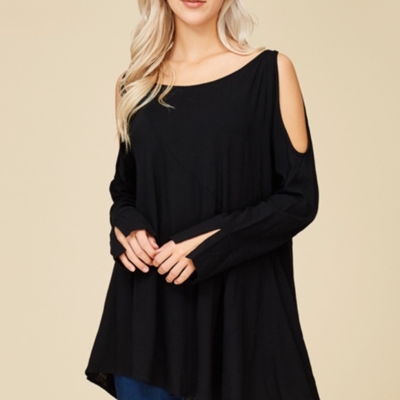 Black Cold Shoulder Trapez Top - Picture 2 of 3
